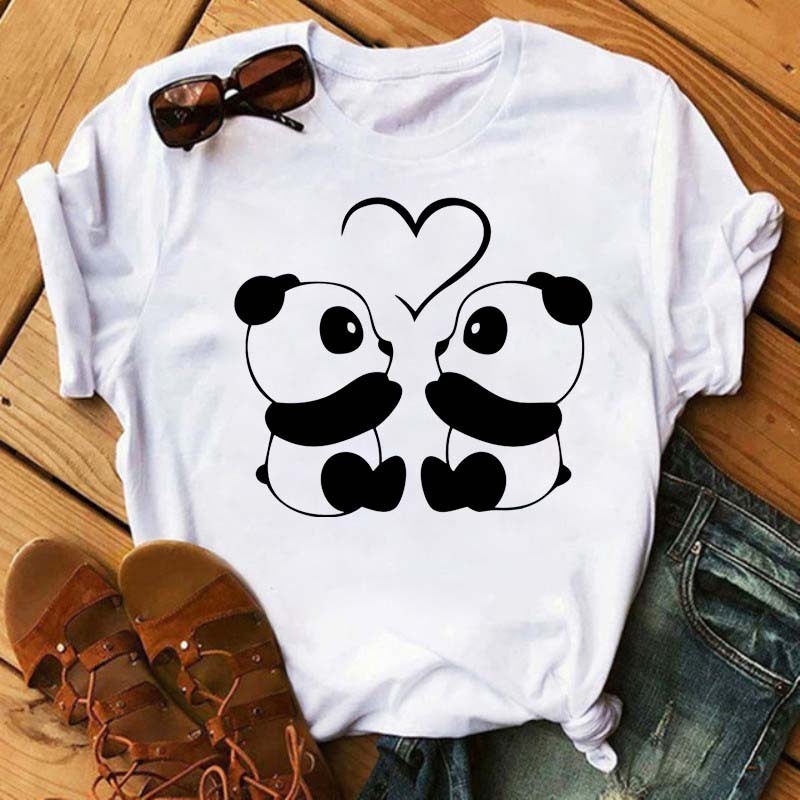 Digital Cartoon Panda Printing Round Neck Sports Short Sleeve - Chic Angle