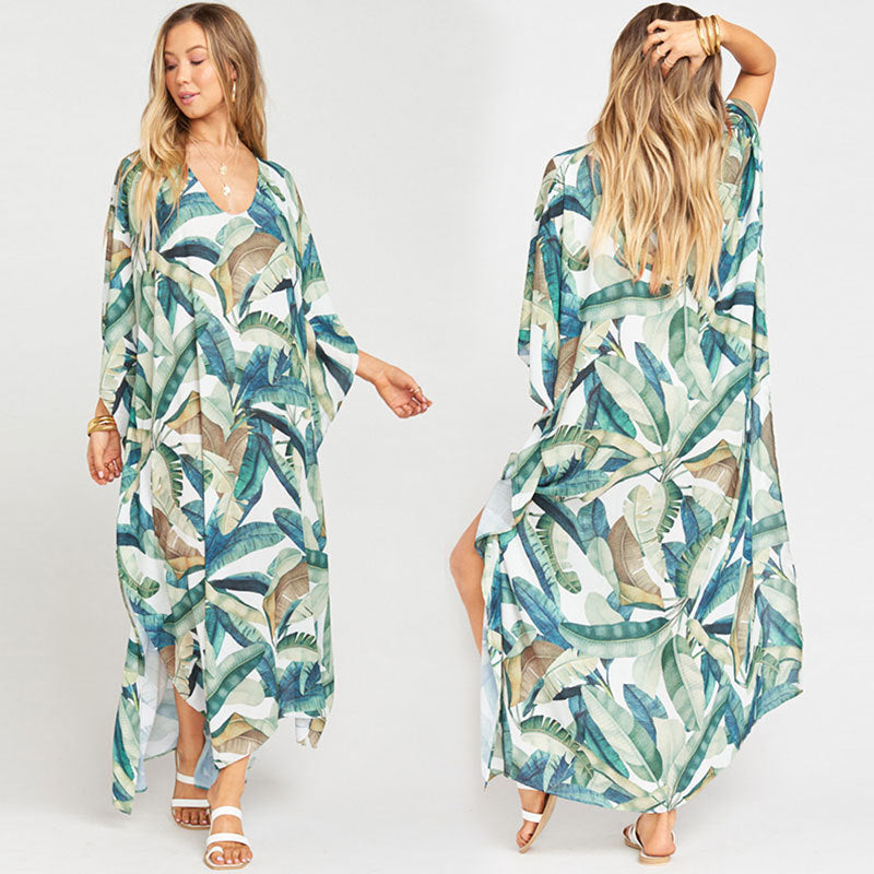 European And American New Satin Loose Fit Dress Vacation Casual Overlay Cover Up