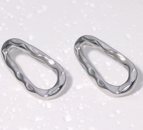 Hollowed Heart Shape Stud Design Hammer Line Geometric Personality Retro Stainless Steel Earrings