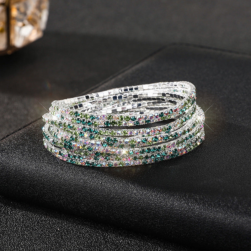 Diamond-embedded Stretch Bracelet 2mm Single Row Color