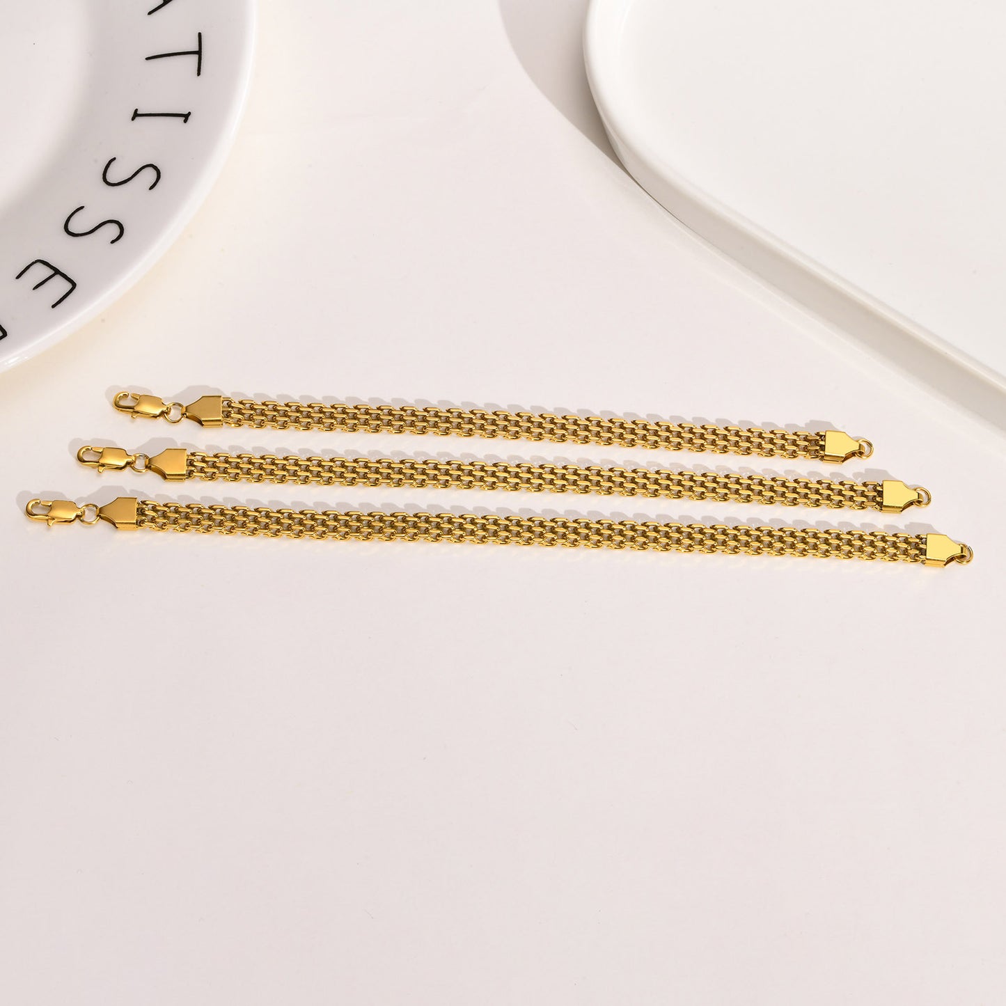 European And American Style Titanium Steel Mesh Woven Bracelet Simple Metal Chain 18K Gold