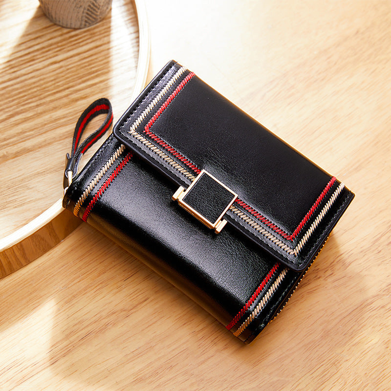 Retro Oil Wax Leather Multi Card Zipper Short Women's Wallet