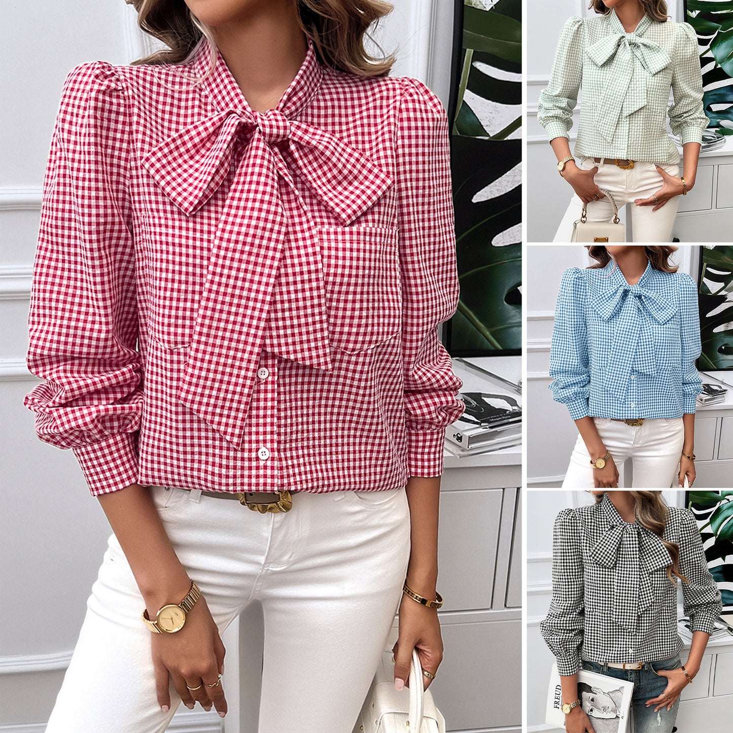Top Women's Contrast Color Long Sleeves Shirt