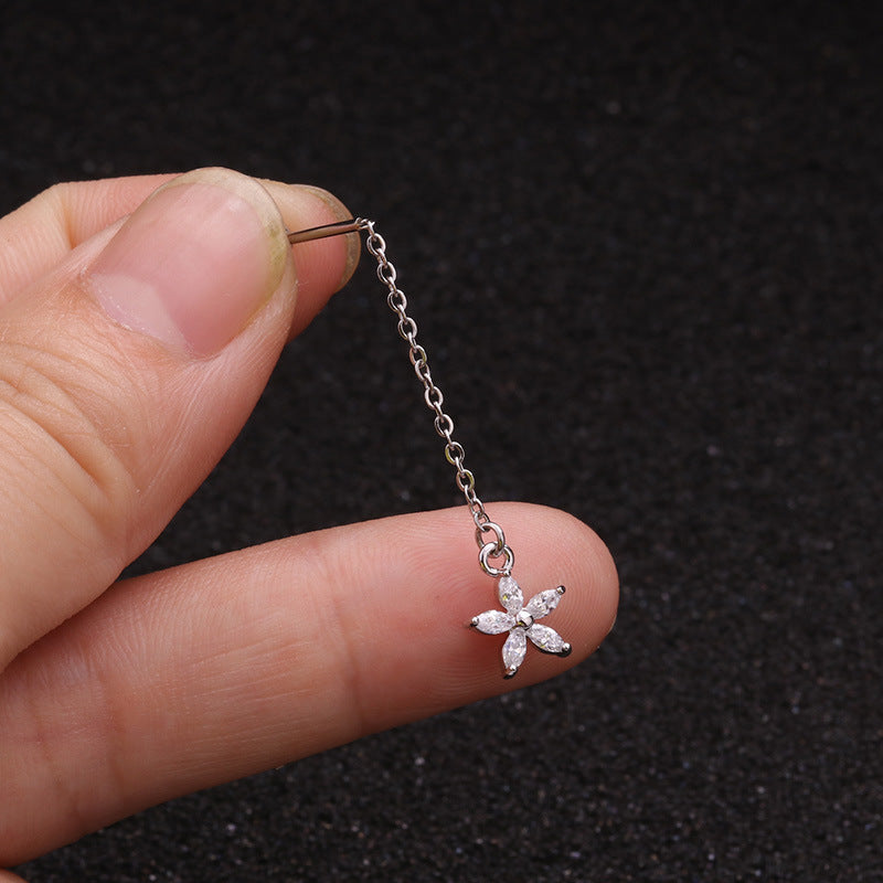 Creative Pendant Earrings Pentagram Zircon Stainless Steel