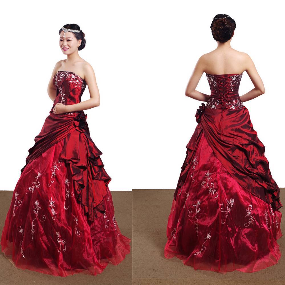 Wedding Dress Handmade Silver Embroidered Taffeta Formal