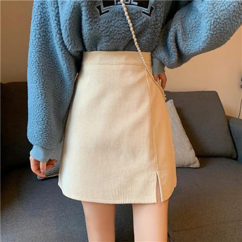Pattern Corduroy Female Retro High Waist A-Line Skirts Womens Mini