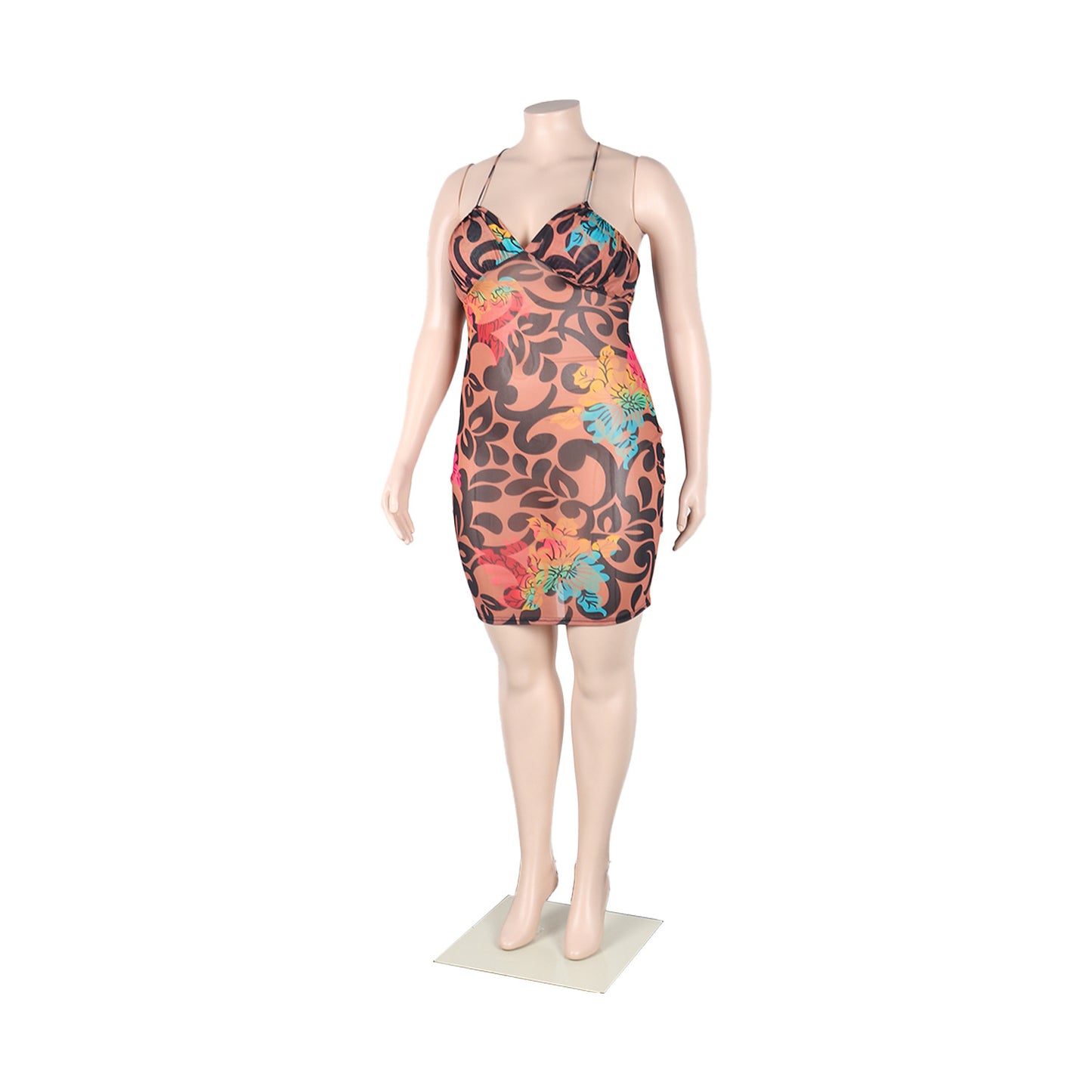 Women's Slim-fit Printed Cross Shoulder Strap Dress