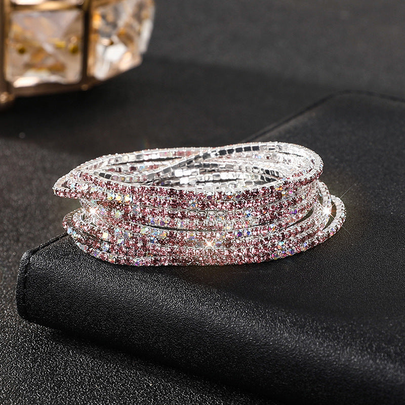 Diamond-embedded Stretch Bracelet 2mm Single Row Color