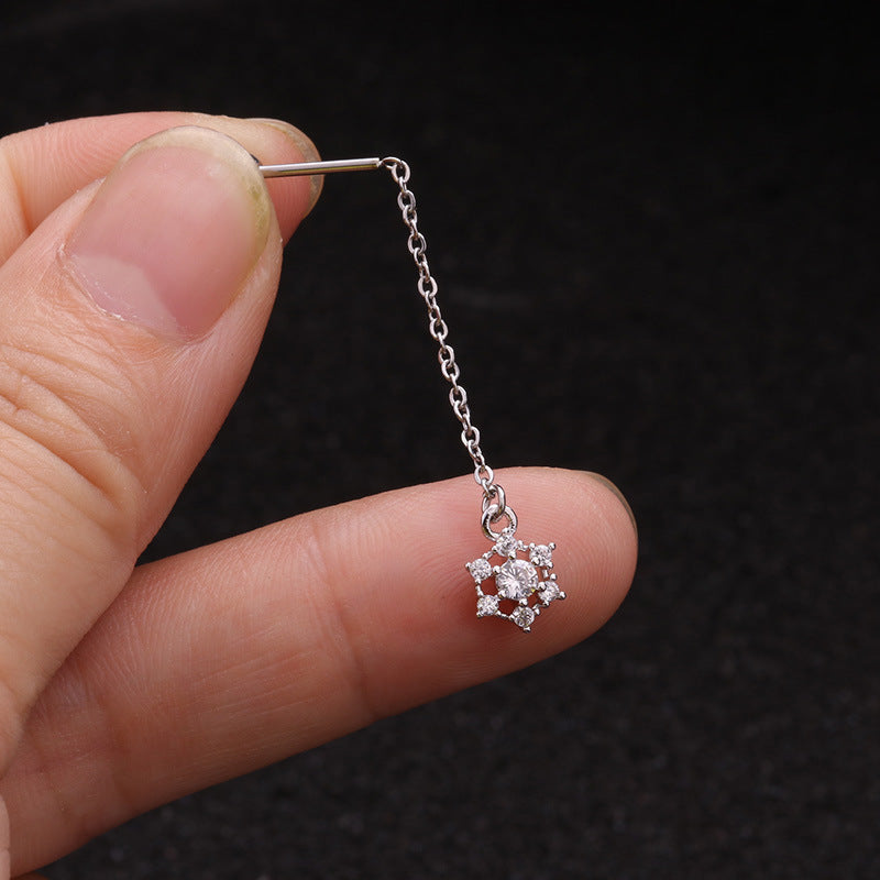 Creative Pendant Earrings Pentagram Zircon Stainless Steel