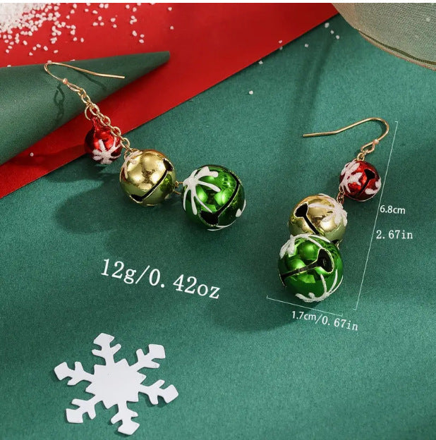 European And American Elegant Cute Christmas Colorful Bell Tassel Earrings