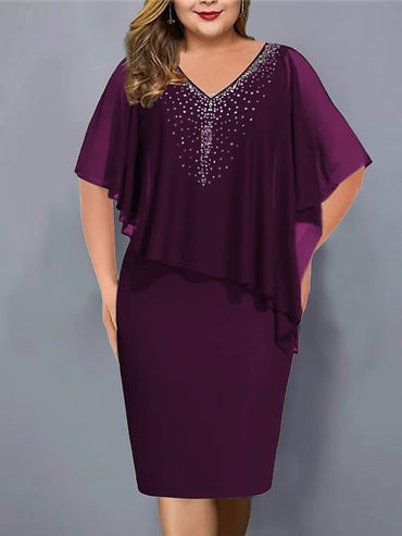 Women's Clothing V-neck One-step Chiffon Shawl Hot Rhinestone Dress