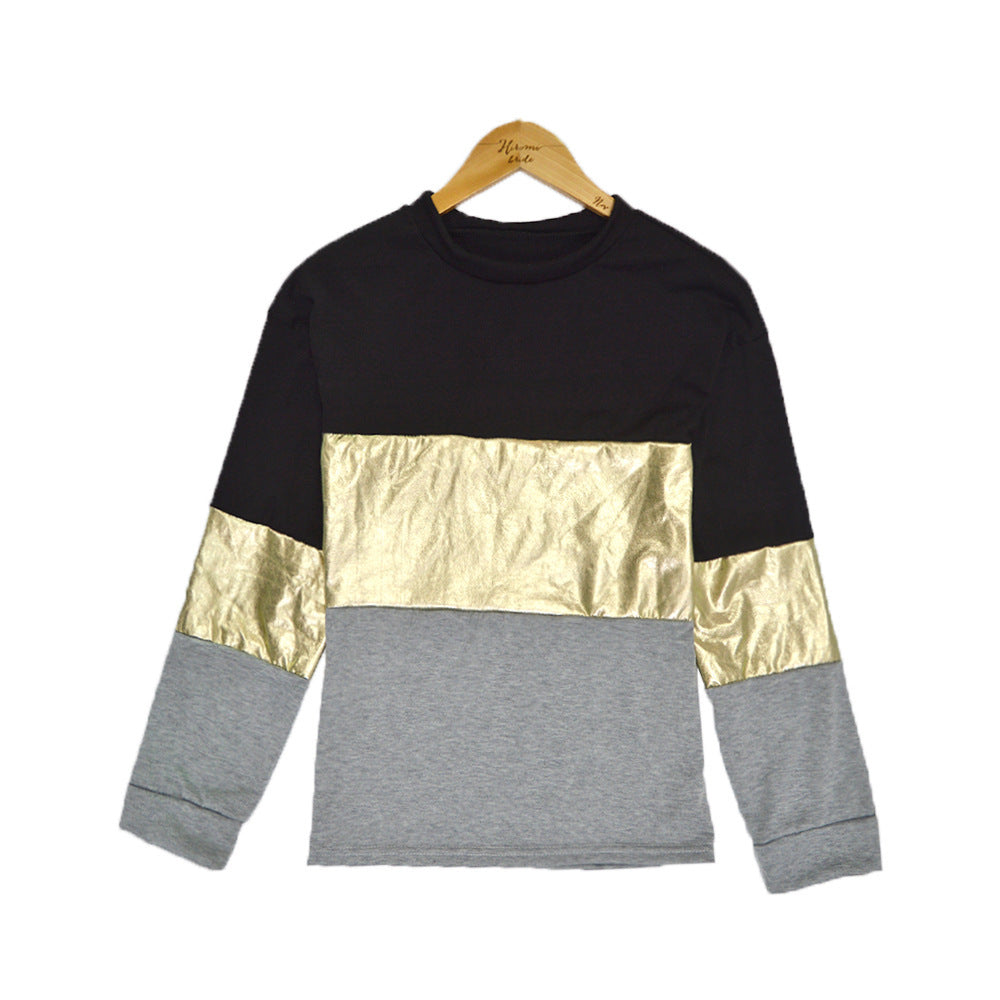 Women's Long Sleeve Stitching Golden Edge Top