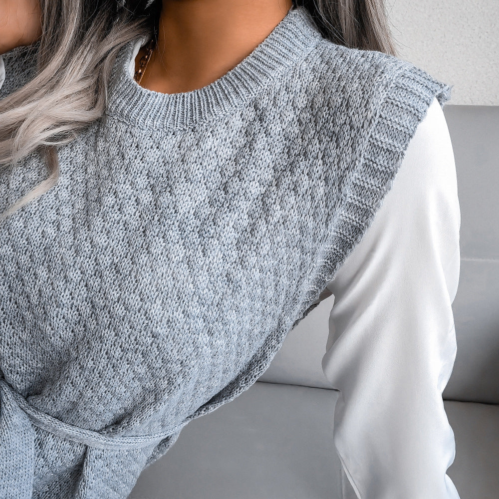 Casual Lace-up Vest Sweater Dress Knitted