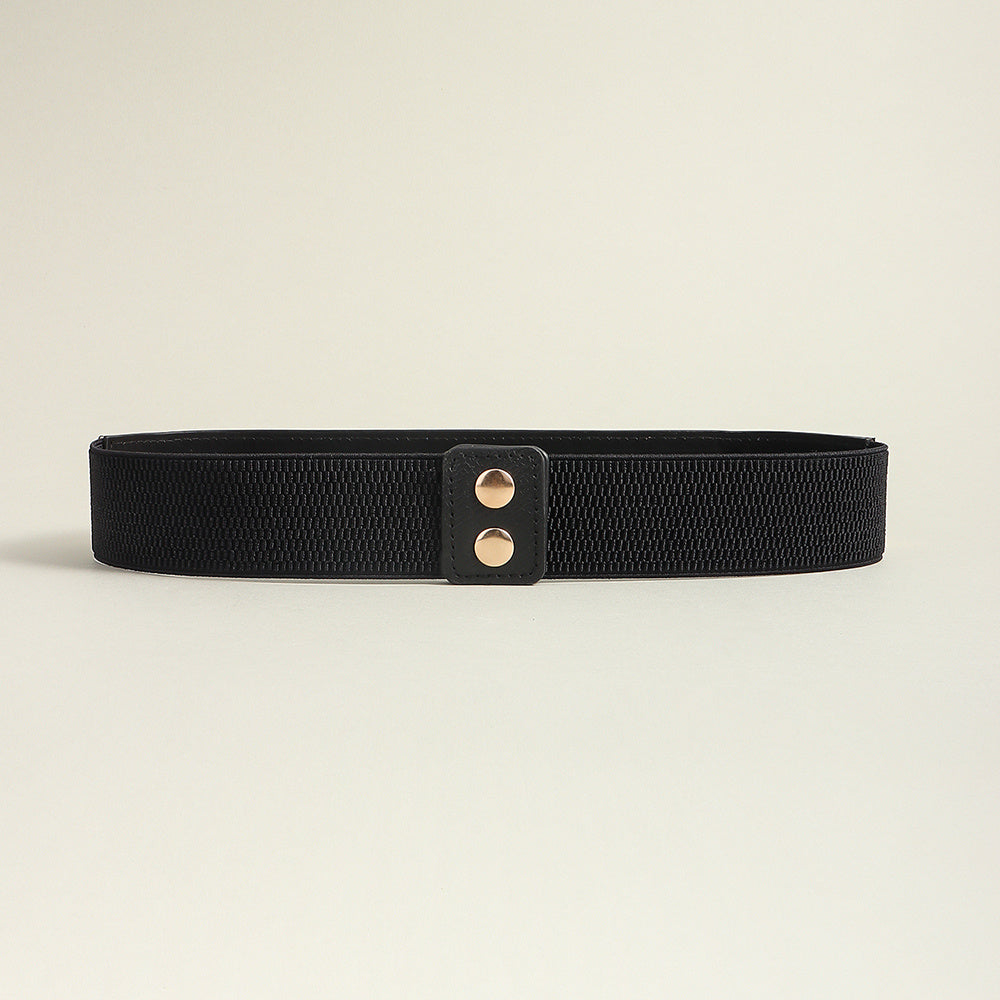 Punk Gold Rivet Chain Women's Belt Women's Elastic Stretch Wide Waist Corded Waist Black Slim Belt