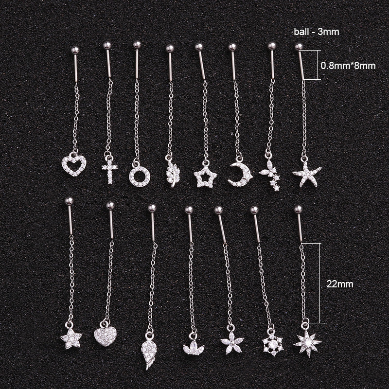 Creative Pendant Earrings Pentagram Zircon Stainless Steel