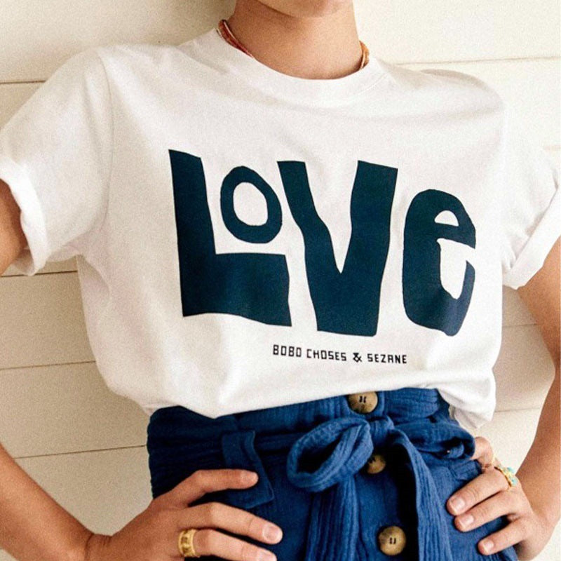 LOVE Printed Women's White T-shirt