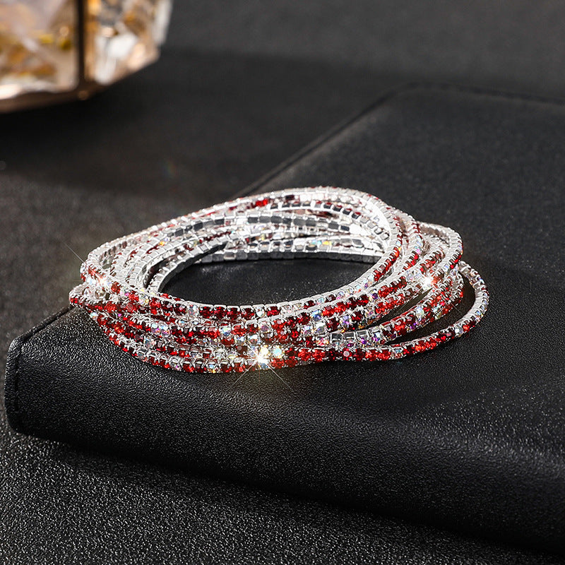 Diamond-embedded Stretch Bracelet 2mm Single Row Color