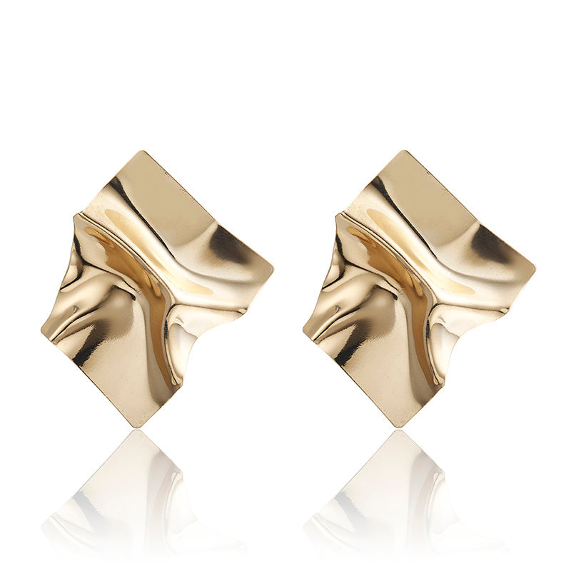 European and American Personality Trend Earrings Metal Texture Folds Exaggerated Geometric Earrings