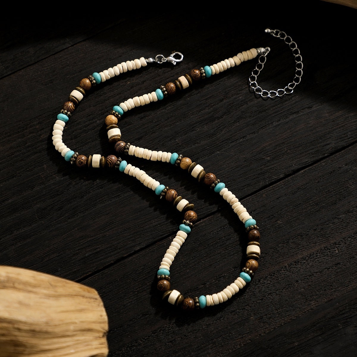 Men's Bohemian Wooden Bead Stitching Beaded Necklace - Chic Angle