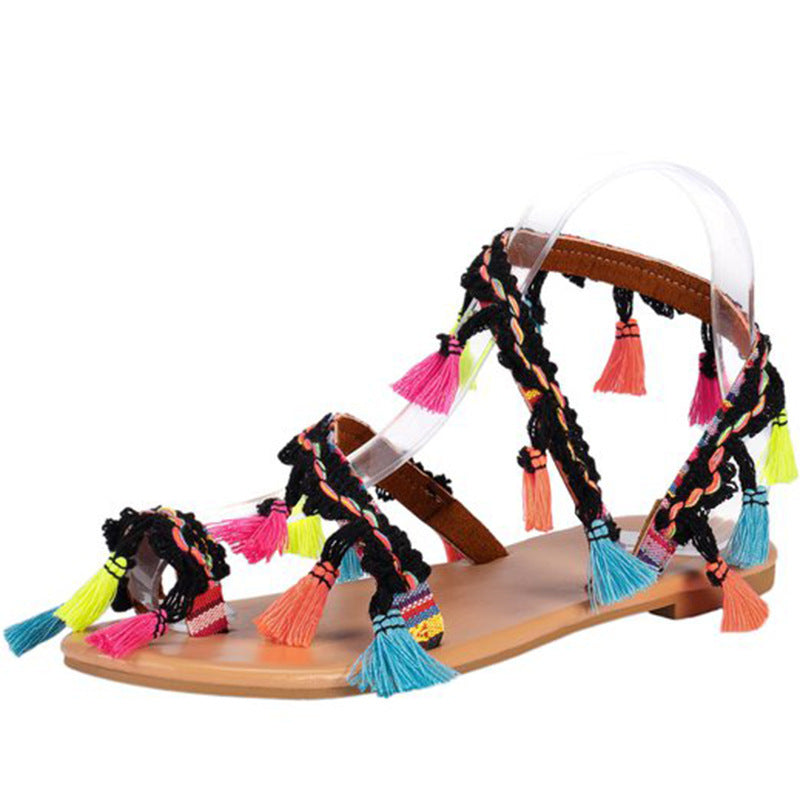 Plus Size Strap Colorful Fringe Ladies Sandals Boho