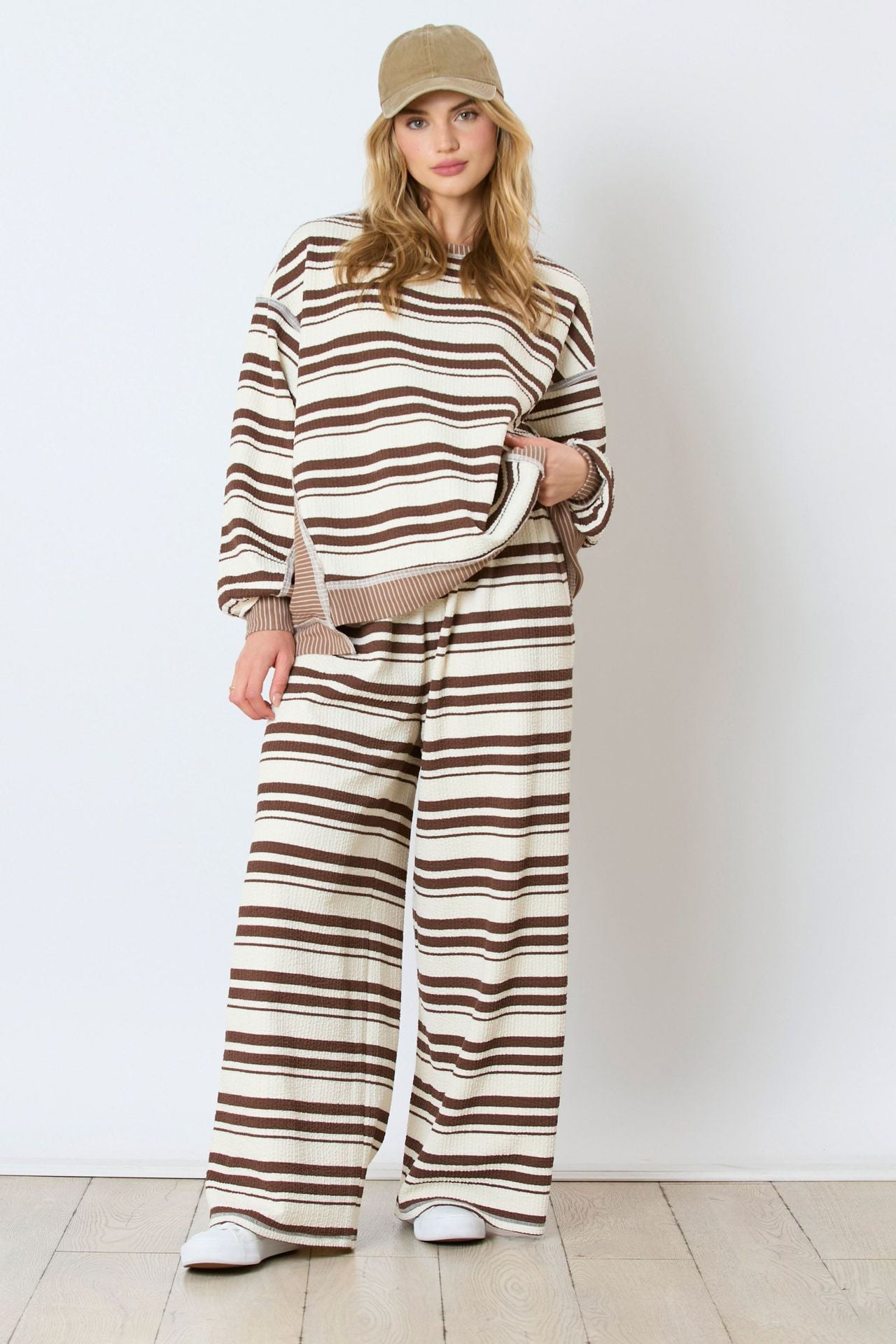 Striped Long-sleeved Trousers Casual Loose Two-piece Suit