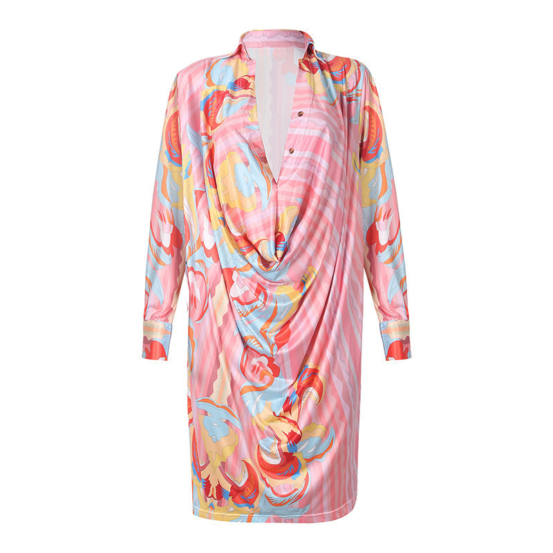 New Ladies' Printed Loose Lapel Dress
