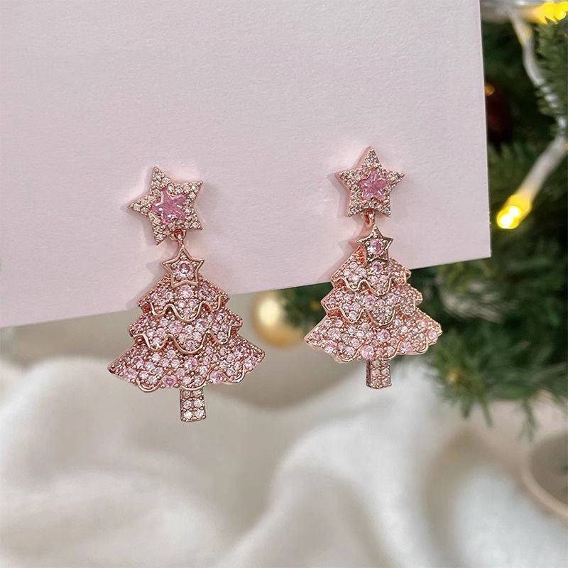 Christmas Tree Earrings Small Fashion Diamond Women's