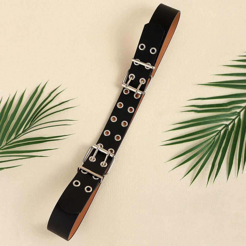 Women's Fashion Double Buckle Casual Belt Hip Hop Punk Hollow Air Belt