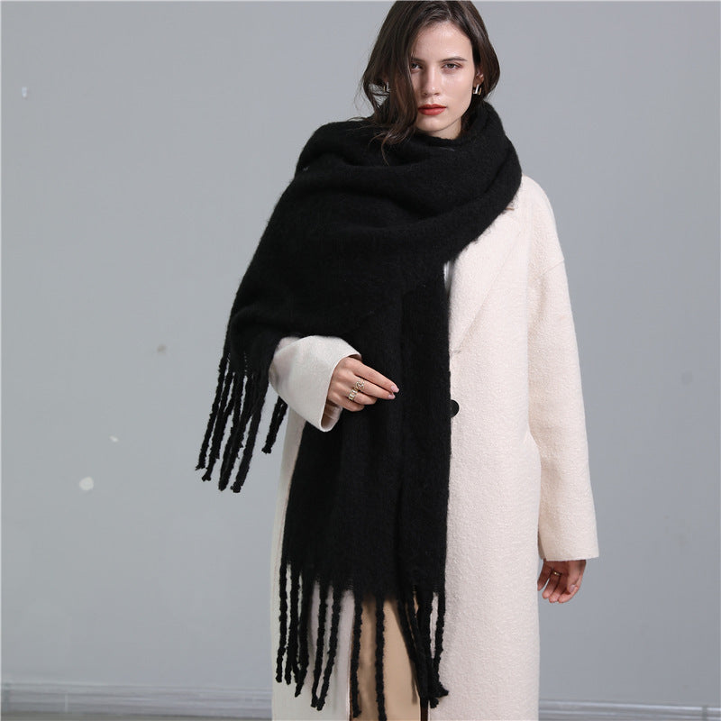 European And American Plus Long Scarf Winter Cashmere Warm All-matching Solid Color Scarf Men And Women Fashion Tassel Scarf New