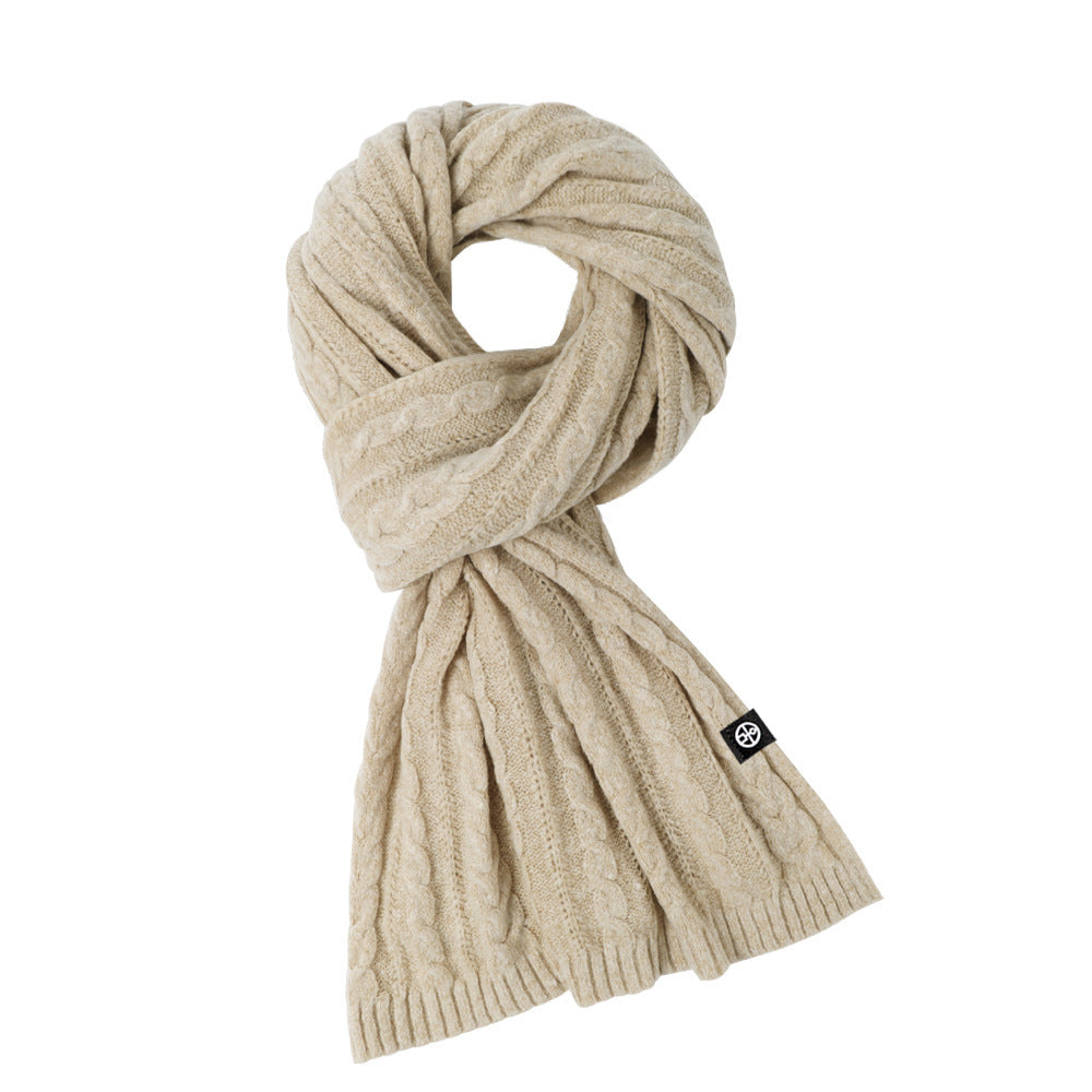 Solid Color Scarf For Women Winter Warm Fashion Versatile Shawl Korean Style Sweet Knitted Woolen Long Scarf