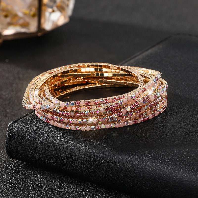 Diamond-embedded Stretch Bracelet 2mm Single Row Color