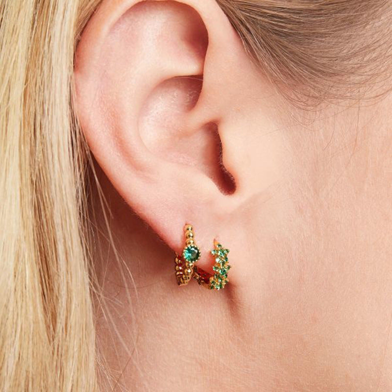 Silver Needle Simple Color Zircon Cute Plum Earrings