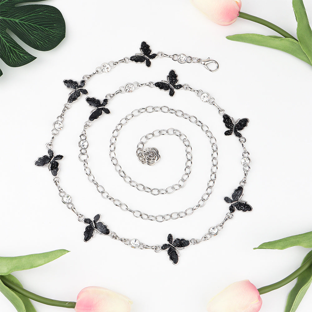 Waist Chain Female Korean Version Butterfly Drop Glue Diamond Personality Chain Hollow Rose Pendant Collocation Dress All Match