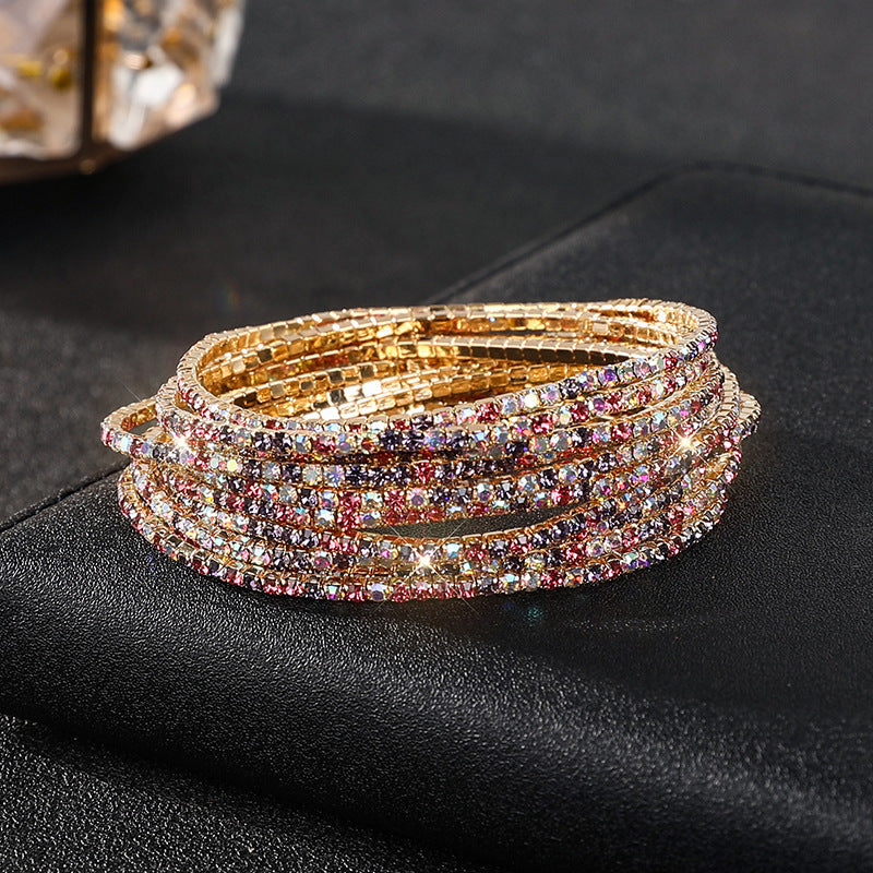 Diamond-embedded Stretch Bracelet 2mm Single Row Color