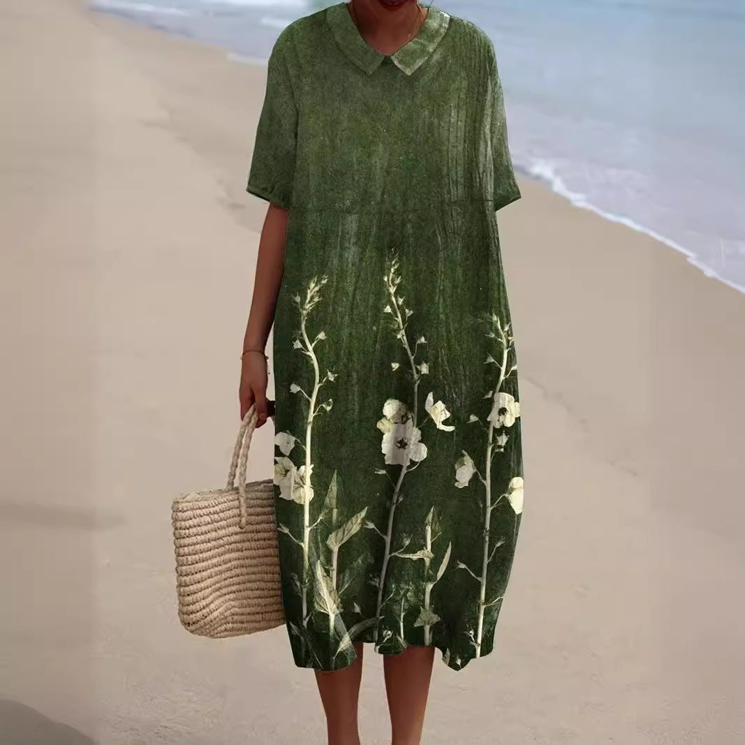 Independent Station Blouse Pocket Short Sleeve Floral Print Vacation Dress