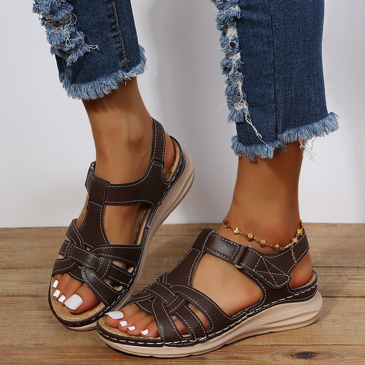 New European And American Wedge Stitching Light Hollow Large Size Sandals