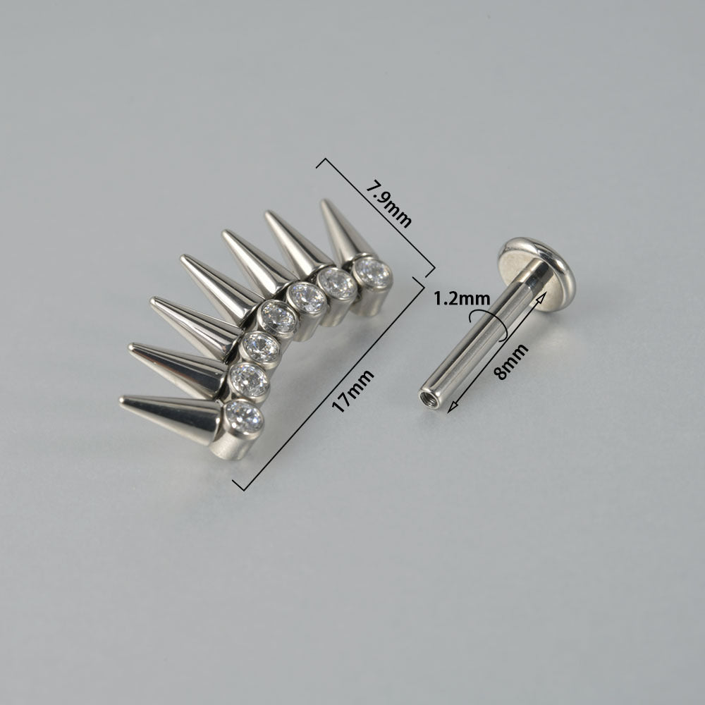G23 Titanium Personality Seven Zircon Sharp Cone Lip Ring Internal Thread Eyelash Ear Studs