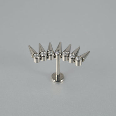 G23 Titanium Personality Seven Zircon Sharp Cone Lip Ring Internal Thread Eyelash Ear Studs