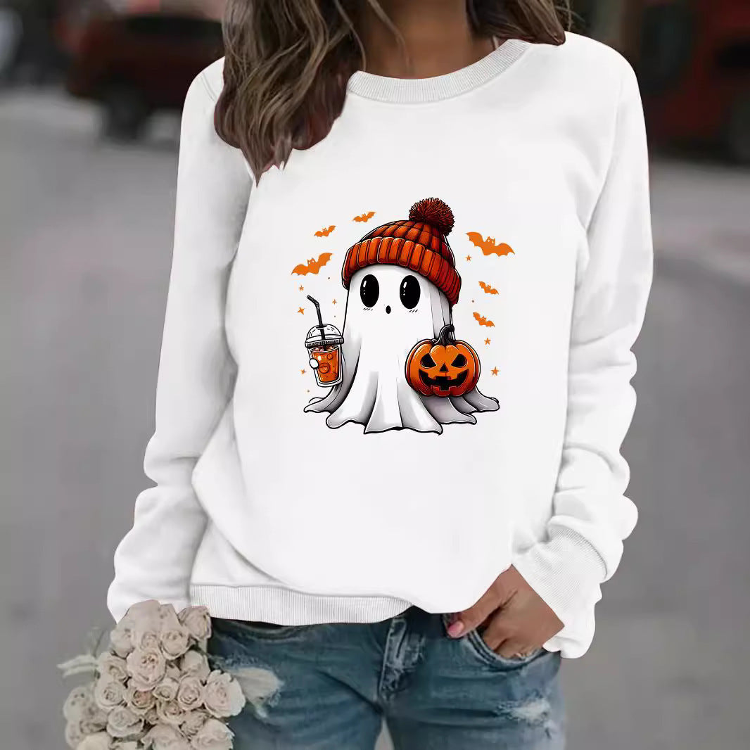 Crewneck Snowman Ghost Print Pullover Sweater