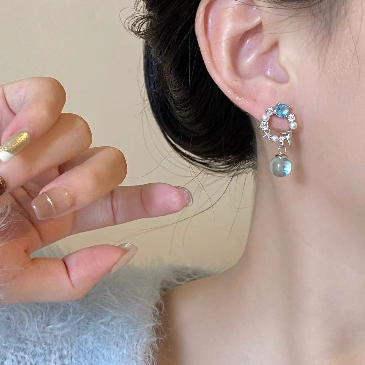 Blue Mermaid Bubble Niche Earrings Female
