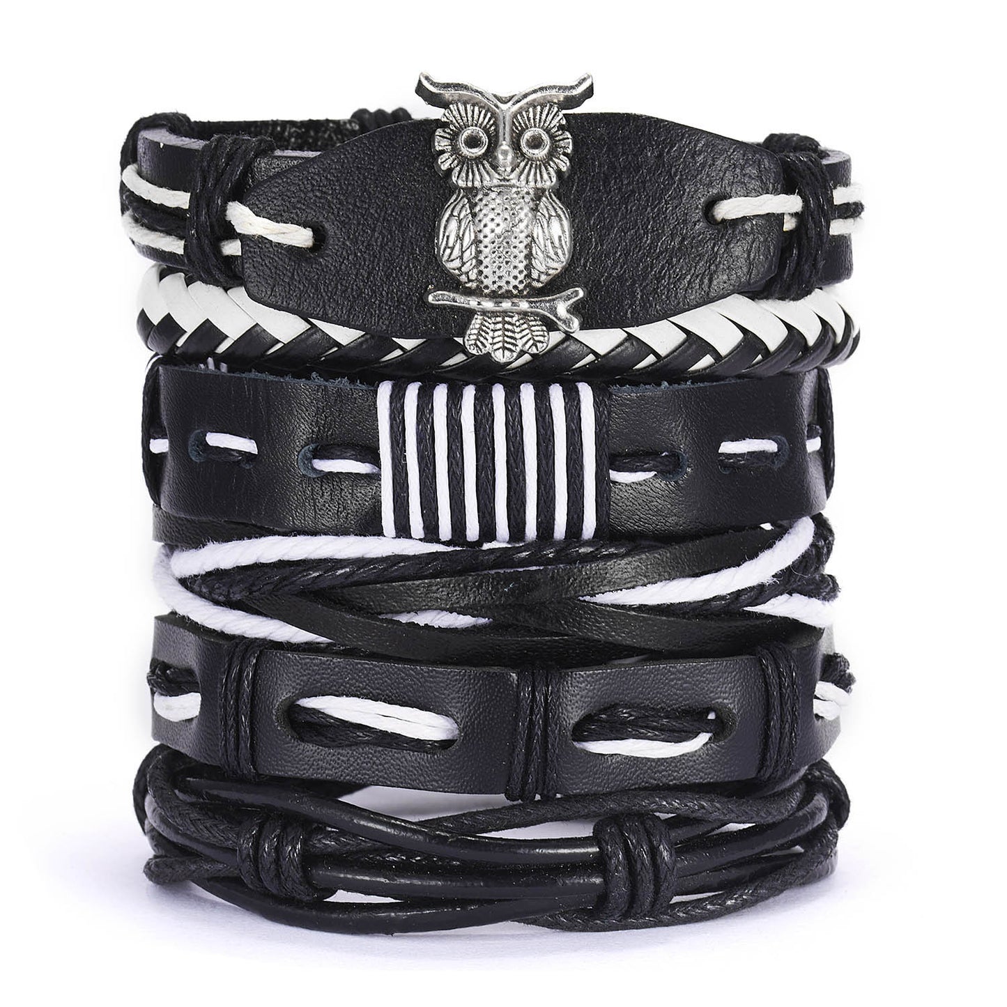 New Men's Leather Suit Creative Leaves Wooden Bead Woven Adjustable Suit Bracelet - Chic Angle