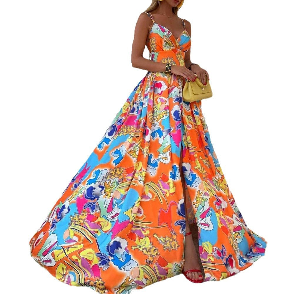 Chiffon Printed Dress Bohemian Vacation Style