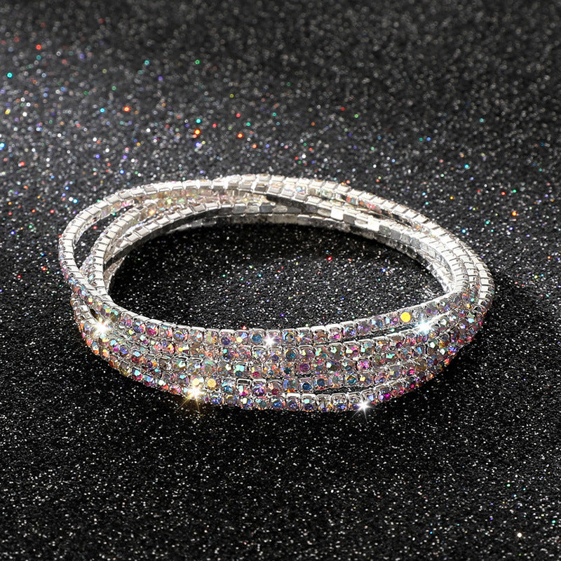 Diamond-embedded Stretch Bracelet 2mm Single Row Color