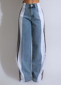 Fashion Stitching Wide Leg Denim Trousers Women's High Waist Stretchy Straight-leg Pants