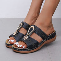 Plus Size Flat Wedge Heel Cutout Rhinestone Embroidered Ladies Sandals