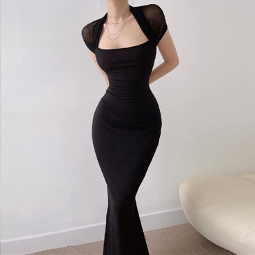 Women's Square Neck Hanging Neck Mesh Dress