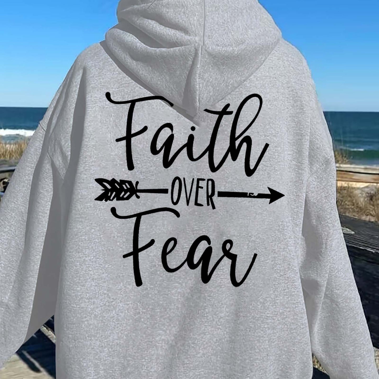 Plain Letter Printed Kangaroo Pocket Drawstring Women's Brushed Hoody