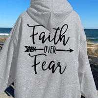 Plain Letter Printed Kangaroo Pocket Drawstring Women's Brushed Hoody
