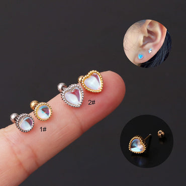 Simple Round Peach Heart Moonstone Ear Bone Stud Stainless Steel