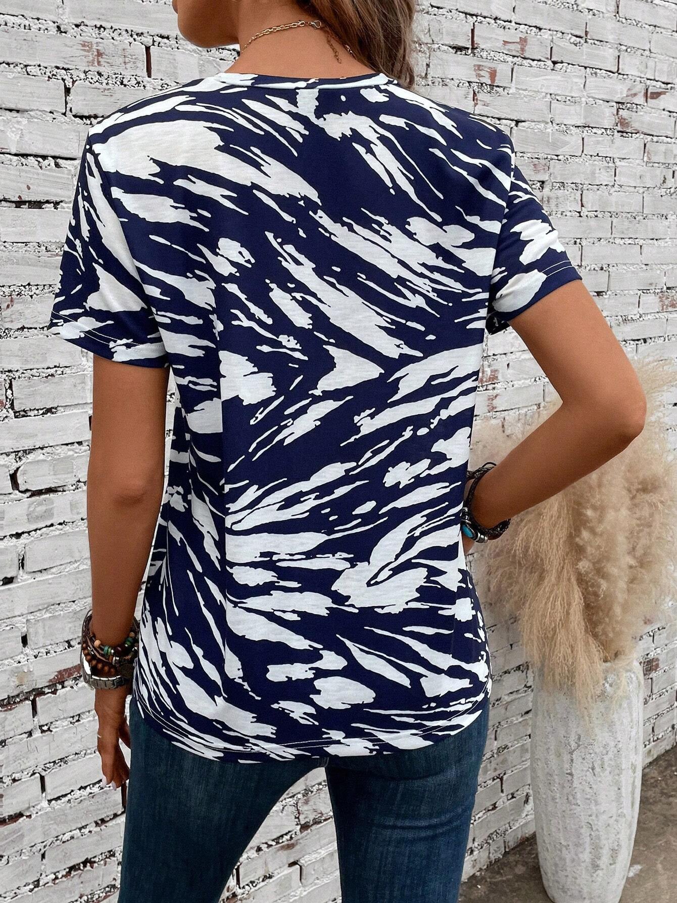 Flag Print T-shirt Crew Neck Casual - Chic Angle